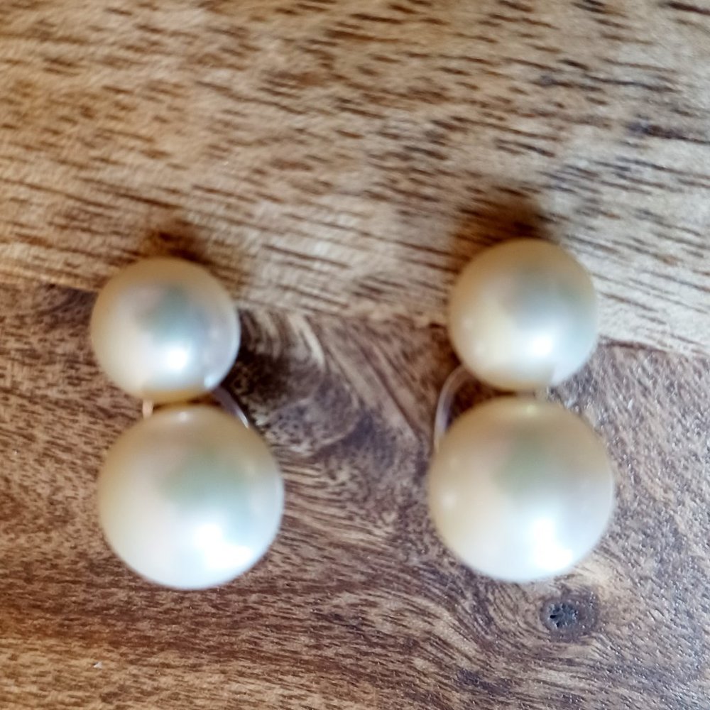 Vntg GOLD PLATED SILVER & Pearl Clip On Earrings PM